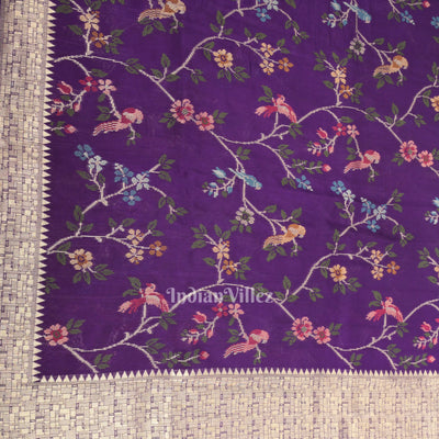 Violet Tussar Khaddi Georgette Banarasi Silk Saree with Tassels
