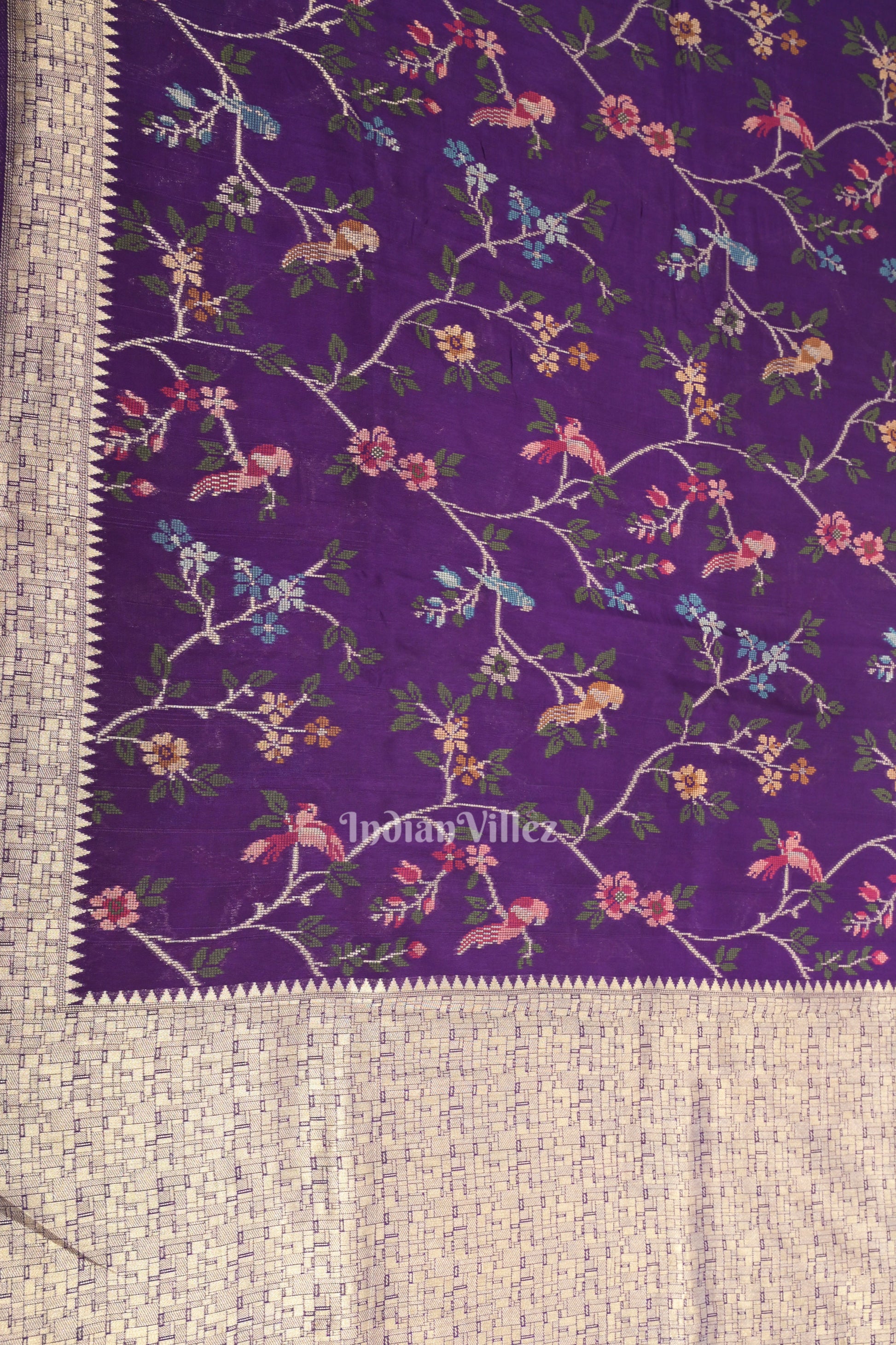 Violet Tussar Khaddi Georgette Banarasi Silk Saree with Tassels