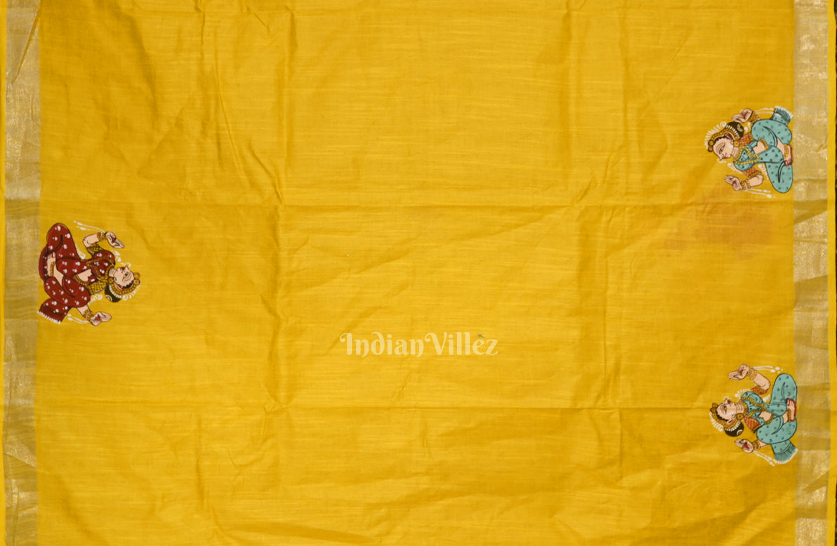 Yellow Palki Theme Hand-Painted Pattachitra Saree (Pre Order)