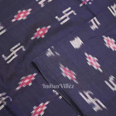 Navy Blue Blue Swastik Sambalpuri Ikat Cotton Fabric