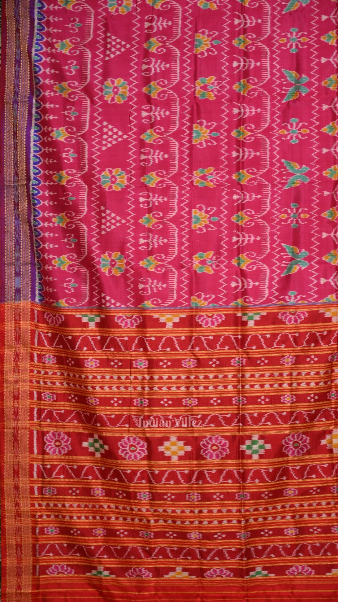 Rani Pink Tribal Theme Odisha Ikat Khandua Silk Saree