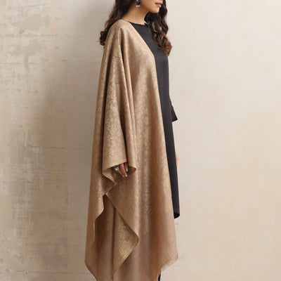 trueBrowns Brown Floral Jaal Woollen Stole