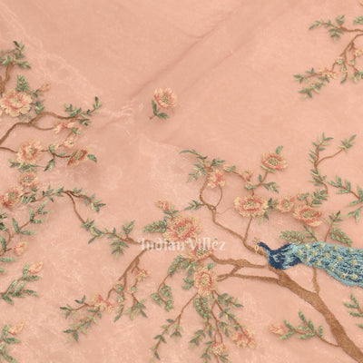 Peach With Floral Theme Kora Organza Banarasi Saree