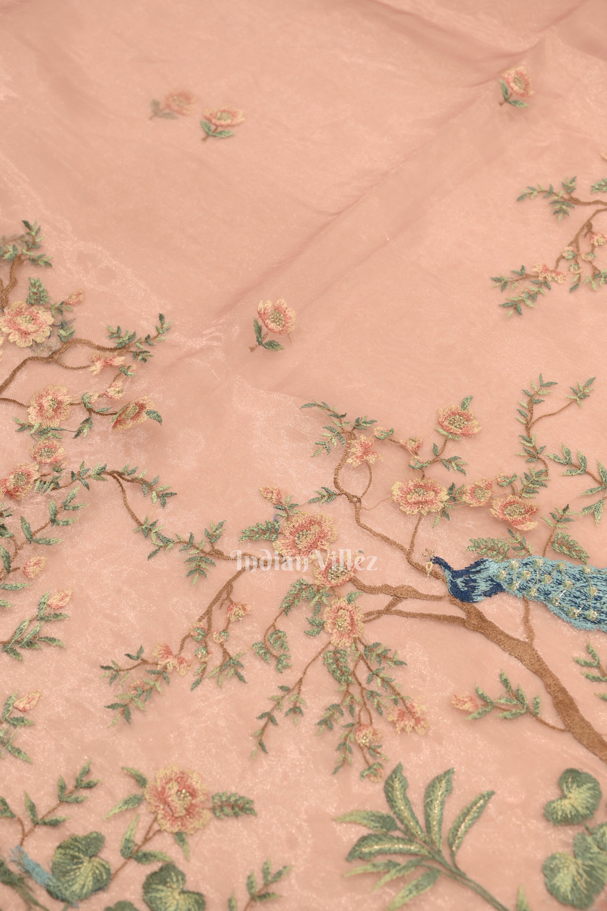 Peach With Floral Theme Kora Organza Banarasi Saree