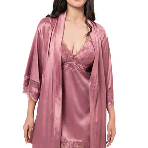 Eternal Bliss Satin Lace Robe - Messa Rose