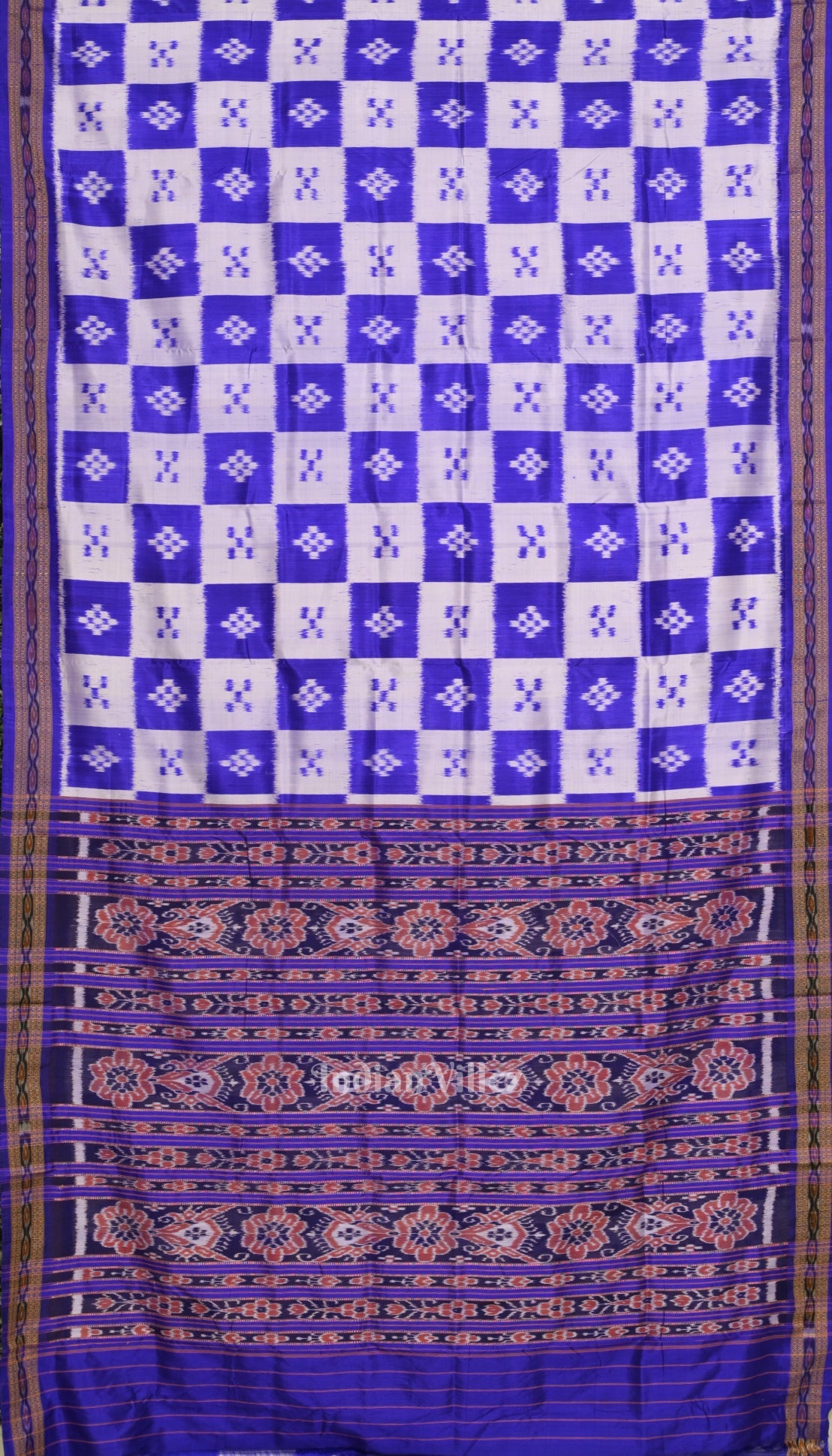 Royal Blue Broder Pasapali Theme Odisha Handloom Khandua Silk Saree