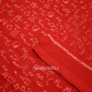 Red Geometry Motif Odisha Ikat Sambalpuri Cotton Fabric