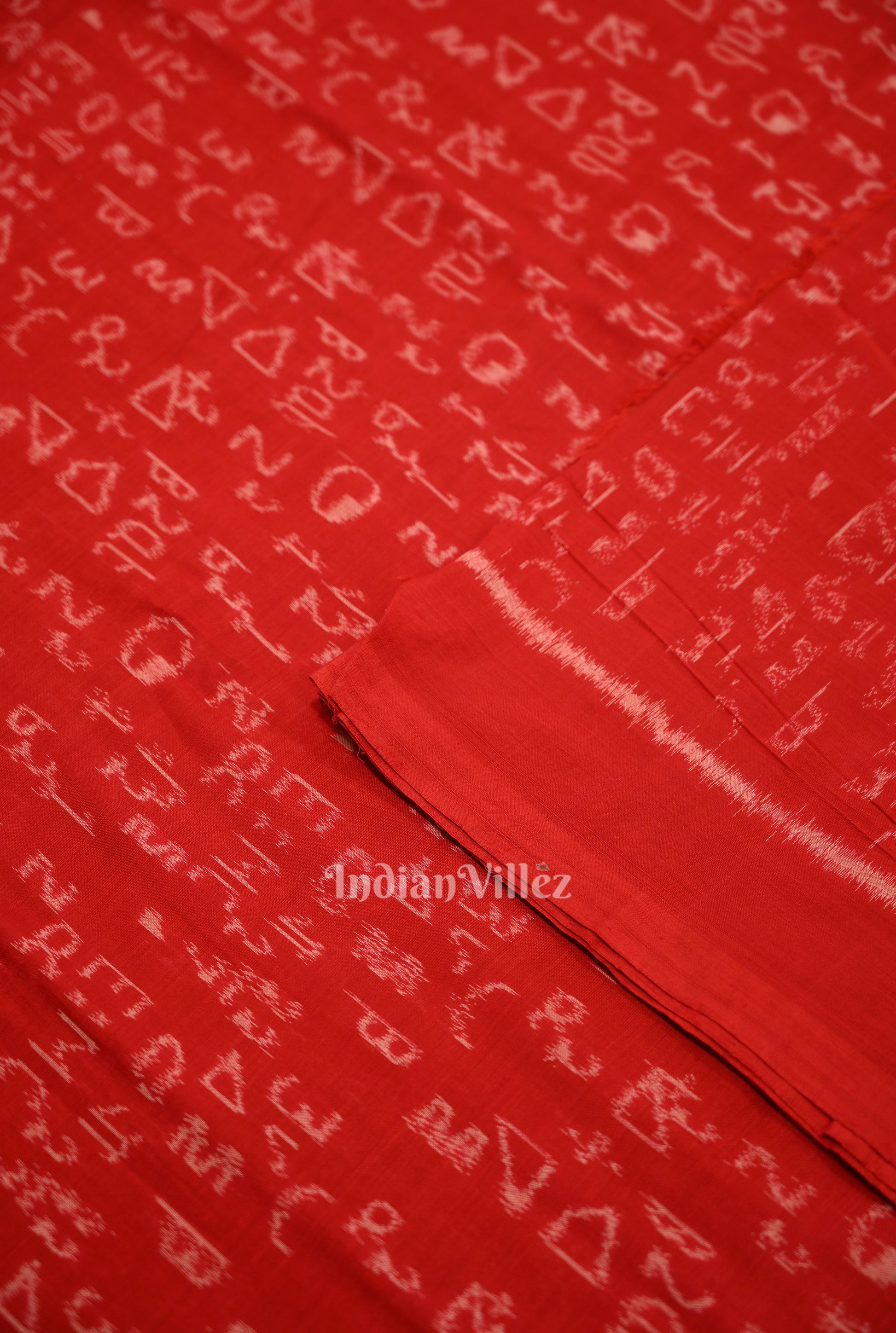 Red Geometry Motif Odisha Ikat Sambalpuri Cotton Fabric