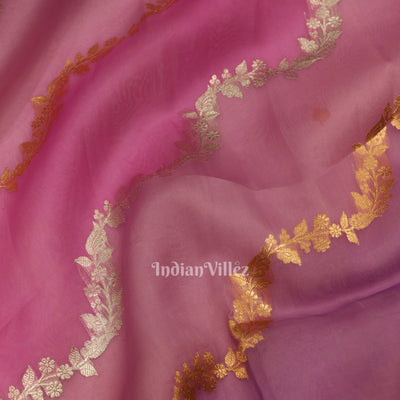 Lavendar Pure Kora Organza Banarasi Tissue saree