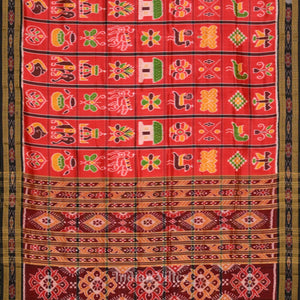 Deep Red Black Nabakothi Khandua Silk Saree