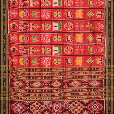 Deep Red Black Nabakothi Khandua Silk Saree