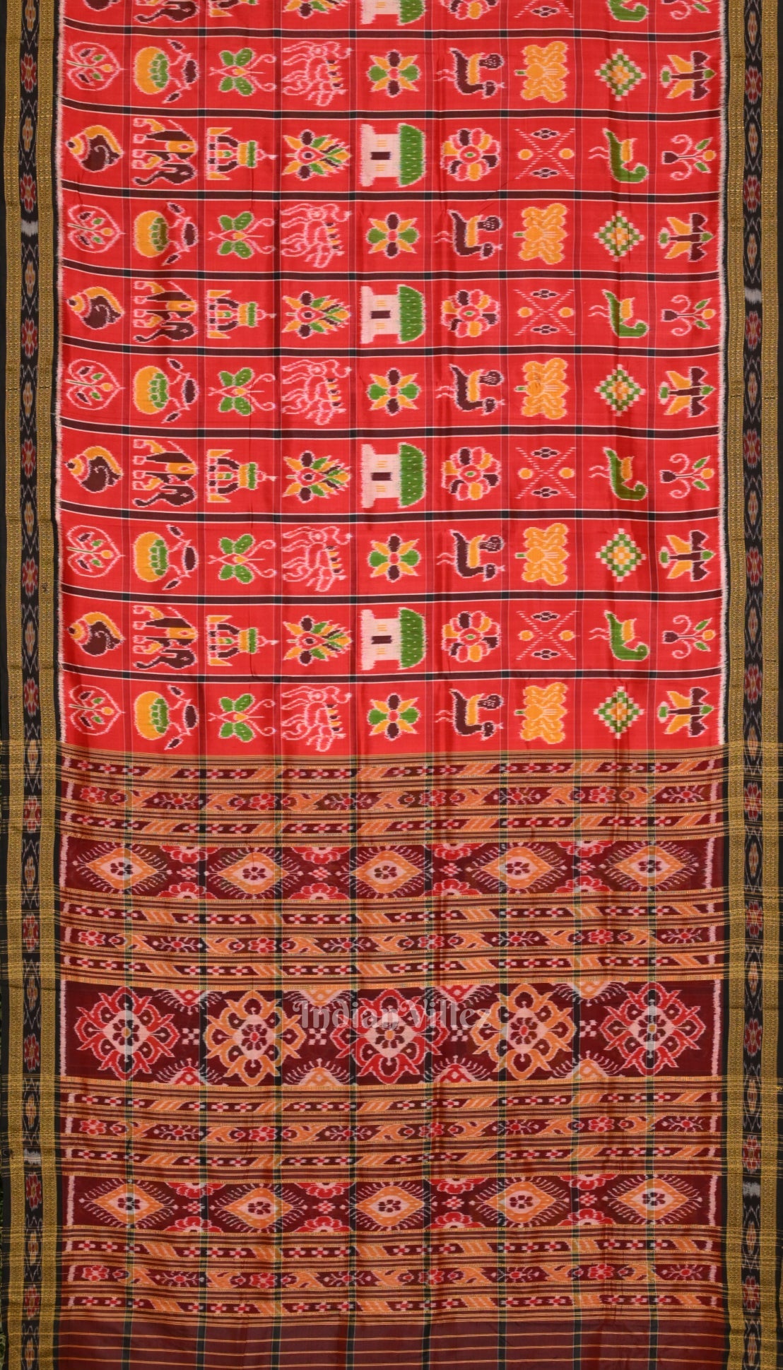 Deep Red Black Nabakothi Khandua Silk Saree