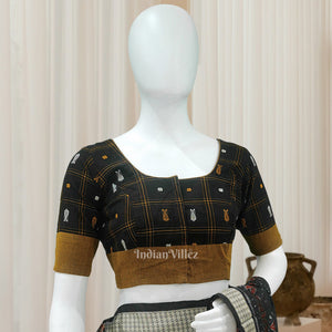 Black Mustard Yellow Fish Motif Bomkai Cotton Blouse