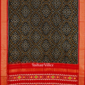 Black Red Floral Motif Pochampally Ikat Handloom Silk Saree