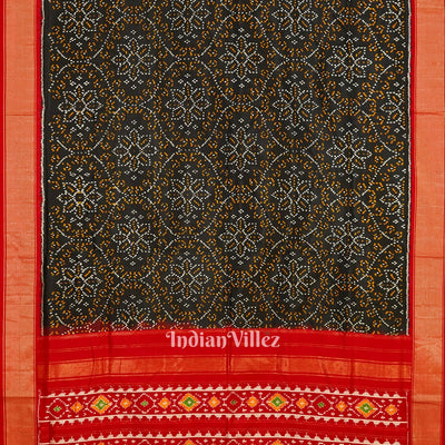 Black Red Floral Motif Pochampally Ikat Handloom Silk Saree