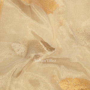 Off White Buta Work Kora Organza Banarasi Saree