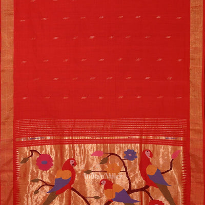Red Butta Design Cotton Paithani Saree