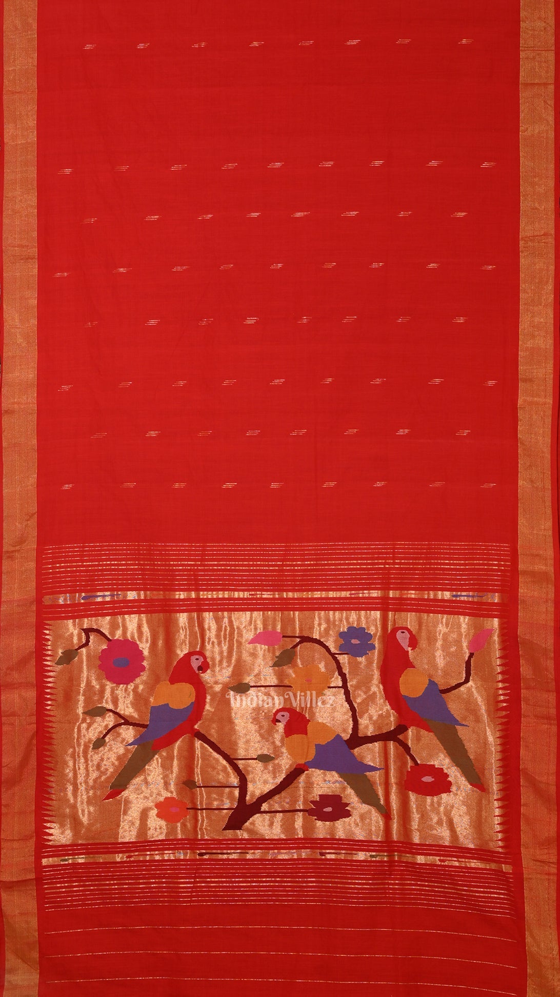 Red Butta Design Cotton Paithani Saree