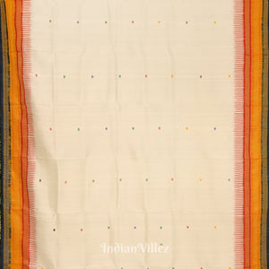 White Blue Single Butta With Kathiphera Odisha Ikat Khandua Silk Saree