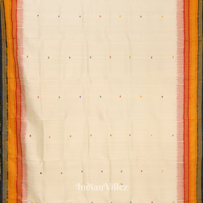 White Blue Single Butta With Kathiphera Odisha Ikat Khandua Silk Saree