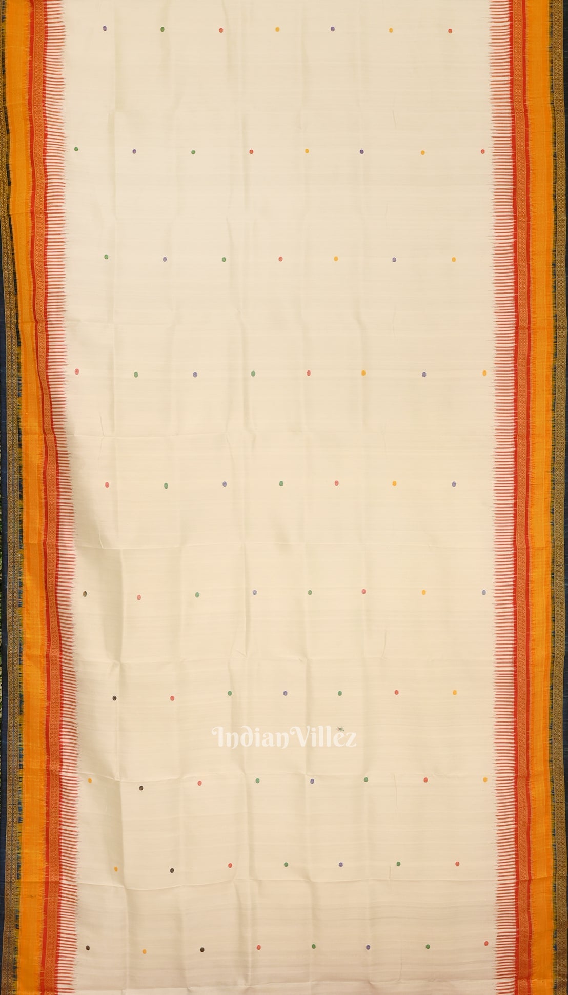 White Blue Single Butta With Kathiphera Odisha Ikat Khandua Silk Saree