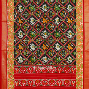 Black With White Elephant Design Silk Handloom Pochampally Ikat Saree