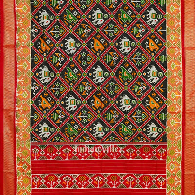 Black With White Elephant Design Silk Handloom Pochampally Ikat Saree