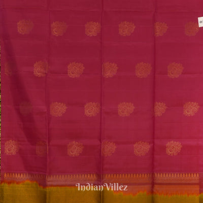 Maroon With Golden Brown Pure Kanjivaram Soft Silk Saree