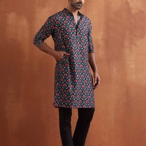 trueBrowns Men's Black printed Kurta