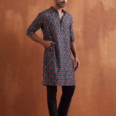 trueBrowns Men's Black printed Kurta