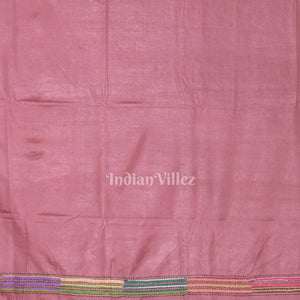 Peach Pink Handwoven Kantha Stitch Silk Saree