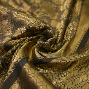 Exclusive Black Golden Shikargah Tissue Banarasi Katan Saree