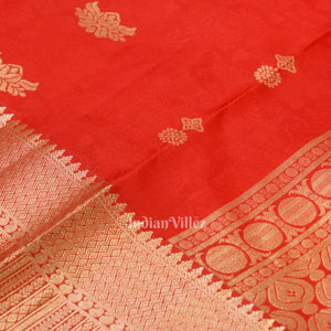 Bridal Red pure authentic Kanjivaram Silk Saree with  Zari Brocade