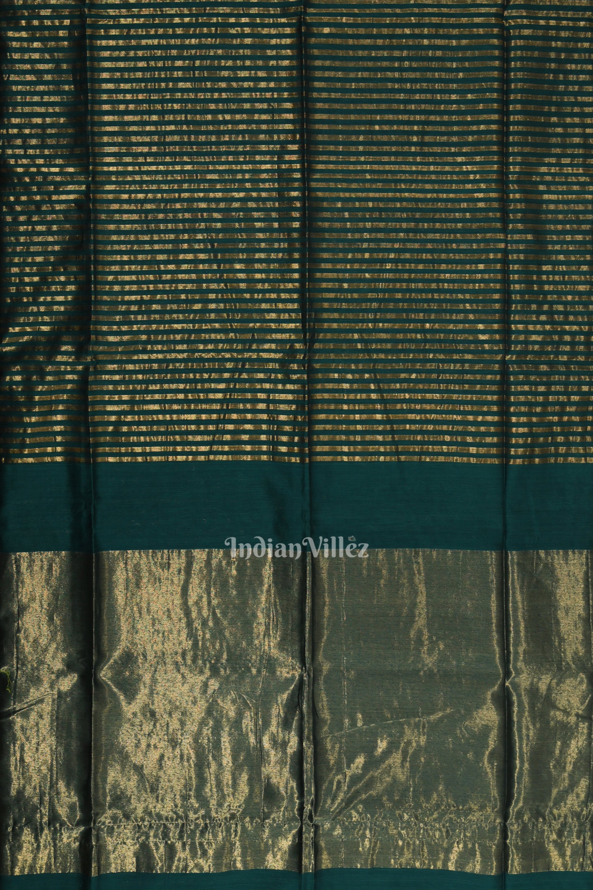 Teal Blue Stripped Pure Silk Cotton Maheshwari Saree