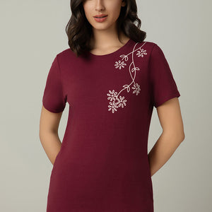 Scoop Neck Sleep Tee - Shoulder Floral Print