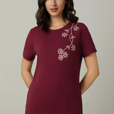 Scoop Neck Sleep Tee - Shoulder Floral Print