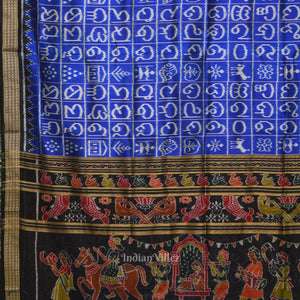 Royal Blue Odia Barnamala Odisha Ikat Khandua Silk saree
