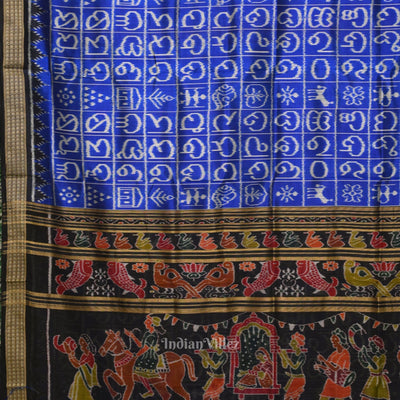 Royal Blue Odia Barnamala Odisha Ikat Khandua Silk saree