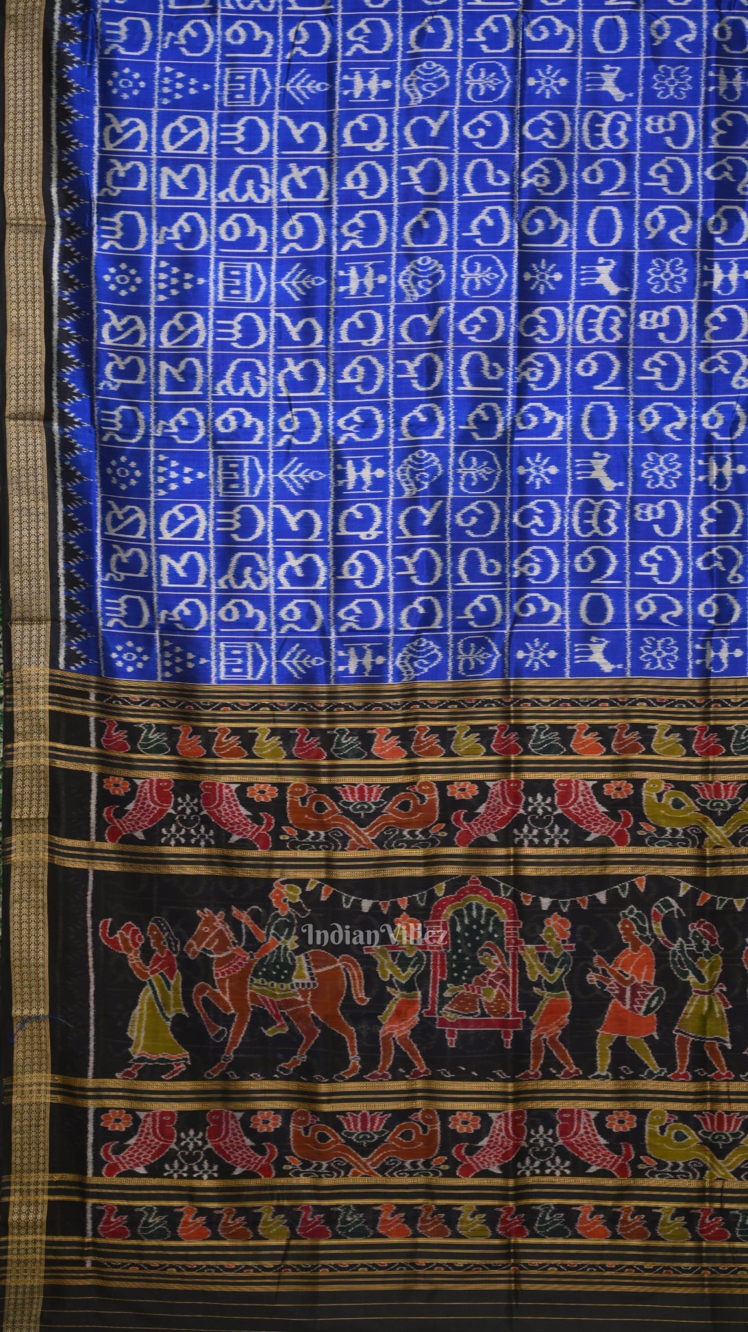 Royal Blue Odia Barnamala Odisha Ikat Khandua Silk saree