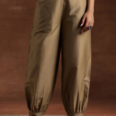 Gold Solid Silk Salwar