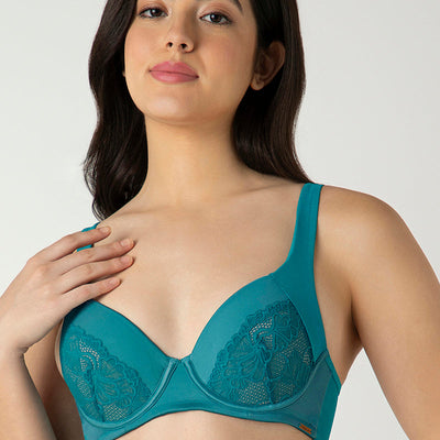 Glam Padded Non-Wired Plunge Bra - Deep Lagoon