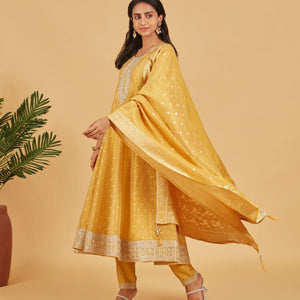 Yellow Anarkali Set With Matching Dupatta