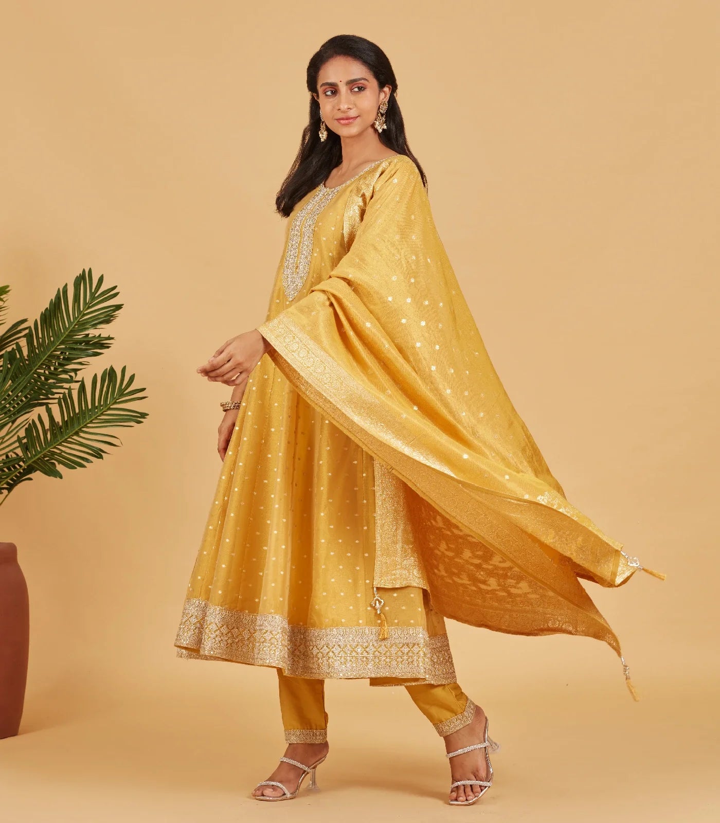Yellow Anarkali Set With Matching Dupatta