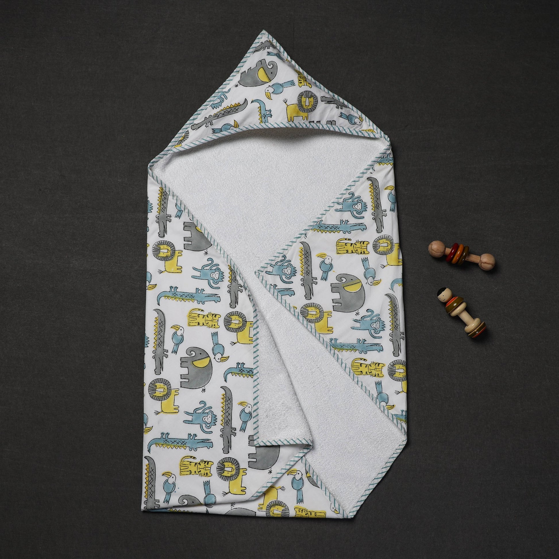 Block Printed Cotton Baby Terry/Hooded Towel 01