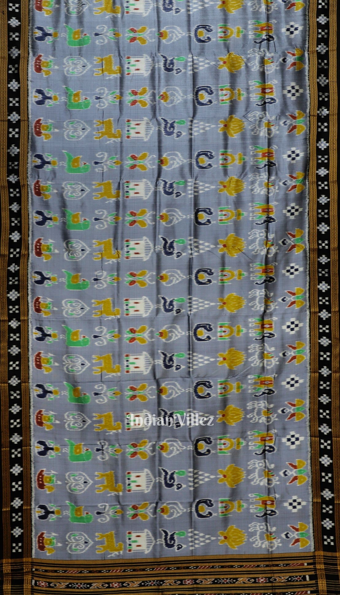 Ash Grey Nabakothi Nabarangi Khandua Silk Saree with Pasapali Anchal