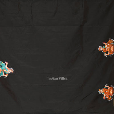 Black Dual Tone Radha Krishna Hand-Painted Pattachitra Saree