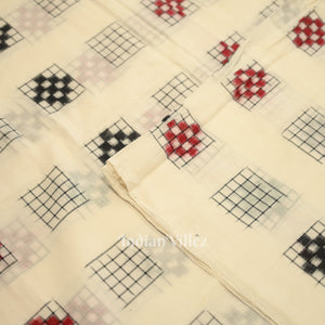 White Ashwini Motif Odisha Ikat Sambalpuri Cotton Fabric