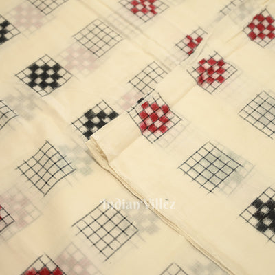White Ashwini Motif Odisha Ikat Sambalpuri Cotton Fabric
