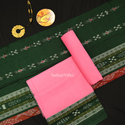 Green Pink Pasapali Sambalpuri Cotton Dress set with Dupatta
