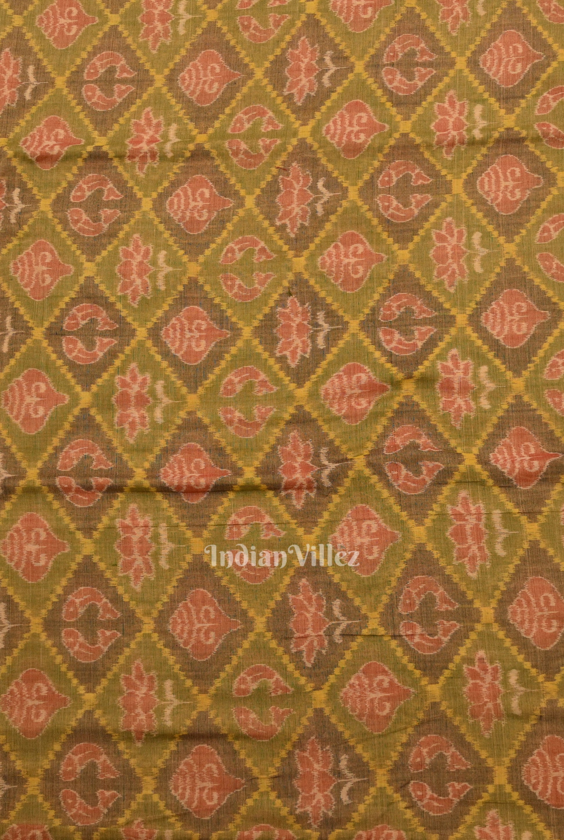 Mehendi Green Laxmi Pada & Shankha Theme Sambalpuri  Cotton Fabrics